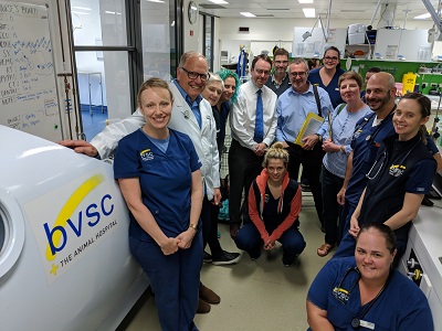 Professor David Argyle, Dr Sally Argyle and UQ Genomics Director, Professor Dave Burt, visit Dr Rod Straw and team at the Brisbane Veterinary Specialist Centre (BVSC).