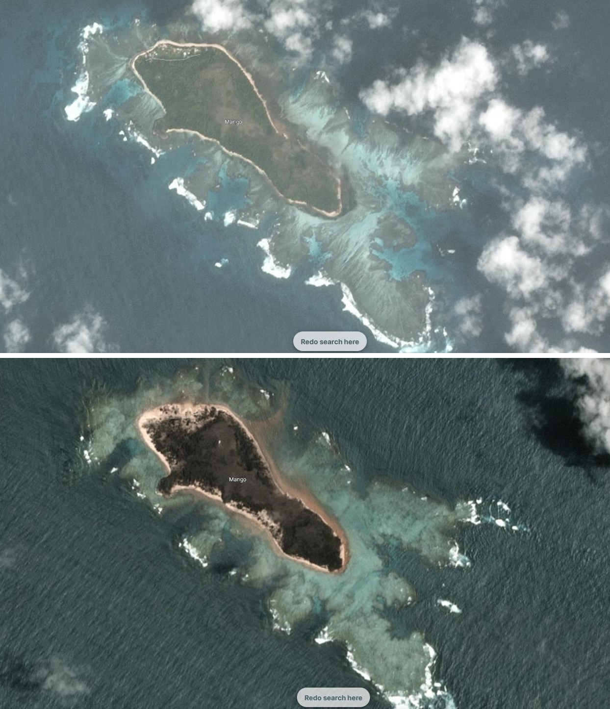 Before and after shot of Mango island