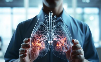Person holding a graphical representation of human lungs
