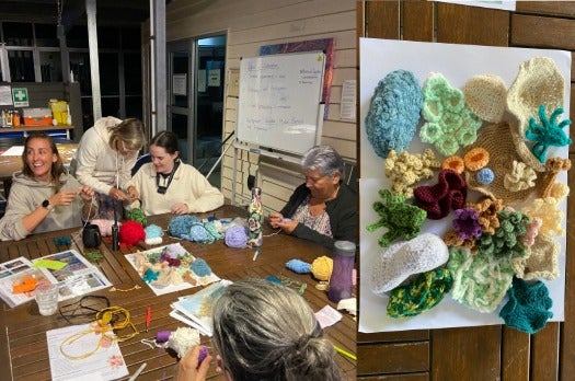 workshop participants crocheting