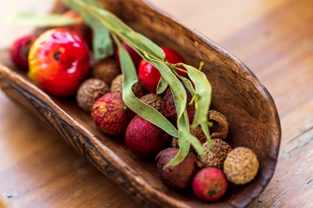 Colourful bush food berries in a timber basket