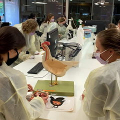 Students with chicken model