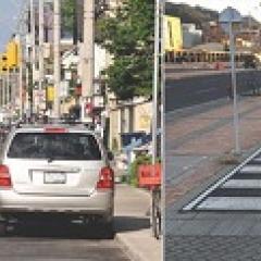 Cyclist riding in designated bike paths.