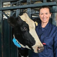 Yasmine poses for photo with a cow